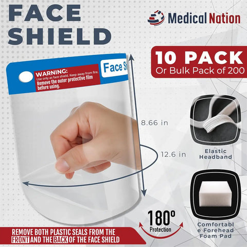 Clear Face Shield Pack Of 10 For All Ages Anti Fog Lightweight Reusable Safety Visor With Soft Sponge And Elastic Band Comfortable Protective Gear Today showing elastic headband and soft foam pad