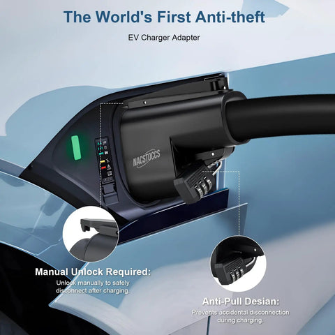 Plug And Play Electric Vehicle Charging Adapter For Tesla Supercharger To Ccs1 Connector, showcasing an anti-theft EV charger adapter design.