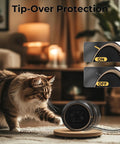Cat near Cozy Plug-In Space Heater With 2 Second Fast Heating And PTC Ceramic, showing tip-over protection feature.