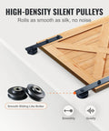 Close-up of 8 Ft Double Door Sliding Barn Door Hardware Kit with Quiet I Shaped Rollers and Heavy Duty Steel Tracks