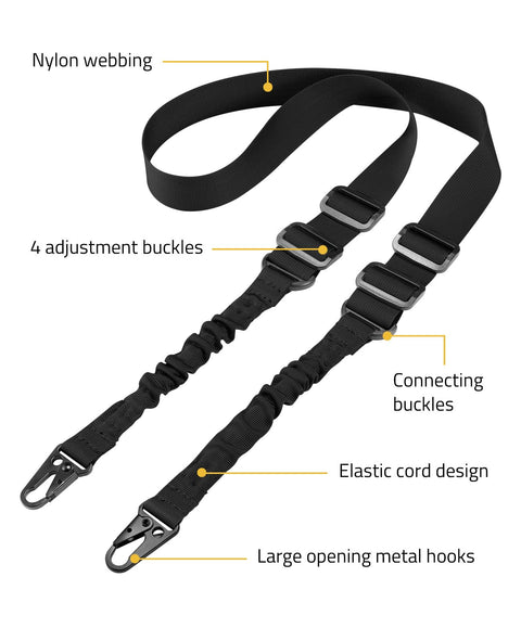 Two Point Rifle Sling With Length Adjuster And Upgraded Metal Hooks, Durable Nylon Construction, Adjustable Sling