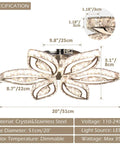 20 Inch Dimmable Modern Crystal Chandelier With LED Flower Design, K9 Crystal Pendant Ceiling Light specifications diagram