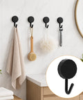 Black Self Adhesive Hooks 20 Pack Tough As Nails Sticky Wall Hangers With Super Grip showing hooks holding towels and bath loofah.