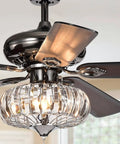 HomeStock Chrysaor 52-Inch Ceiling Fan with Crystal Bowl Lamp Shade, Pear Black Finish, showcasing blades and lighting.