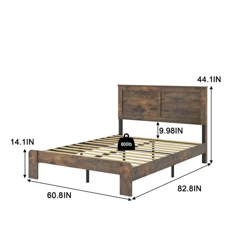 Built Like A Tank Queen Bed Frame With Headboard And Footboard Featuring Solid Wood Slats And Reinforced Legs Giving You A Rock Solid Foundation For Deep Sleep Sessions In Rich Dark Brown dimensions and durability information.
