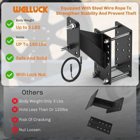 Beefy Heavy Duty Spare Tire Carrier For Utility Boat Trailers, Built From 5mm Steel, Holds Up To 150 Lbs, shown with lock nut