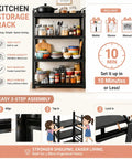 Three Tier 32 Inch Tall Adjustable Metal Kitchen Storage Shelf Pantry Baker Rack With Non Slip Feet Heavy Duty Steel Frame
