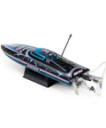 Recoil 2 18 Inch Brushless Shreddy RTR with Water-Cooled Motor and ESC Self-Righting Deep-V Hull on display stand.