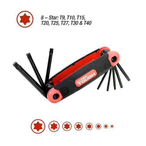 Foldable star key set from Auto And Motorcycle 51 Piece Tool Kit Set With Wrench Reversible Ratchet Spark Plug Sockets SAE And Metric 6 Point Sockets Go To DIY Gear For Quick Fixes And On The Road Repairs.