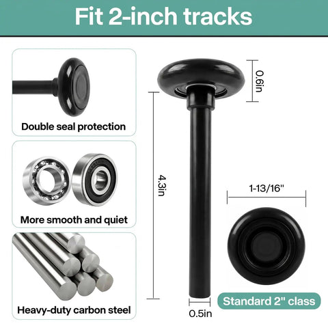 12 Pack Black 2 Inch Nylon Garage Door Rollers With 4 Inch Nylon Layer Stem For Quiet Smooth Replacement Wheels