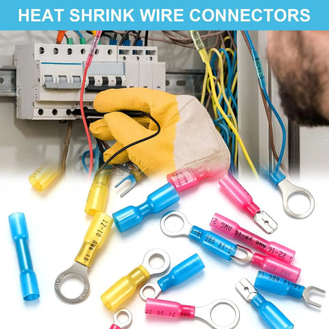 120Pcs Heat Shrink Connectors Kit Waterproof Crimp Terminals Auto And Marine All In One Pro Grade Wire Wiring Terminal Set With Ring Fork Spade Connectors And Heat Shrink Butt Terminals, ring and spade terminals