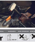 Person using Brass Head Sledge Hammer With Indestructible 12-Inch Handle, 2.5 Lb Drop-Forged Spark-Resistant Head in automotive work.