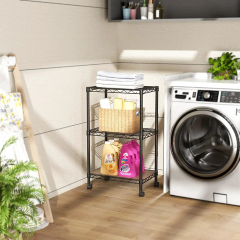 Built Tough 3 Tier Wire Shelving Cart With Smooth Roll Lock Casters And Height Adjustable Levels That Totally Kick Messy Floors To Curb Super Slick Storage Solution For Compact Bathrooms Kitchens And Living Rooms