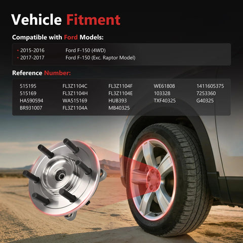 Front Wheel Bearing And Hub Assembly Fits Ford F150 2015 2016 2017 4WD 6 Lug With ABS Replacement Durable Sealed Hub Bearing