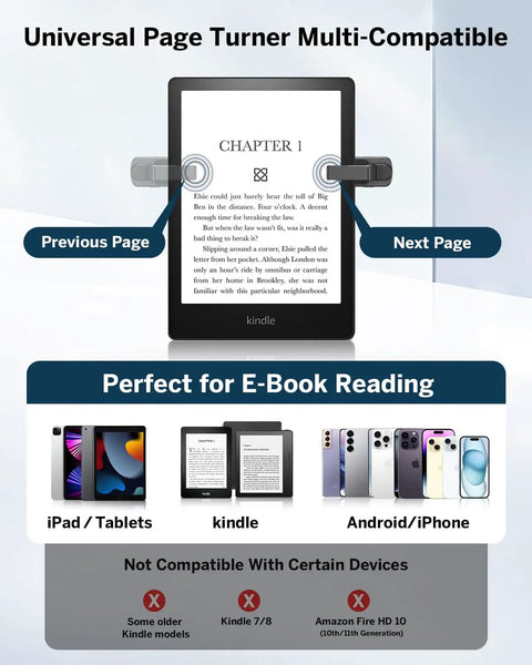 Case Friendly Page Turner Ring Remote For Kindle iPad Kobo Tablets Hands Free Page Flipper With Clip No Bluetooth Needed