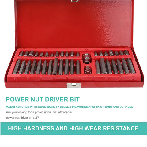 40 Piece T Handle Hex Wrench Combo Kit With Spline Drive And Dual Hex Socket Bits for Auto Repair Garage Essentials in red case.