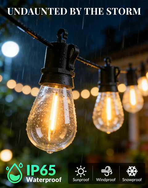 Outdoor String Lights LED Patio Lights 100Ft Waterproof Dimmable Porch Lighting With Remote Shatterproof S14 Bulbs