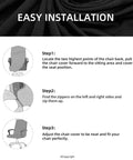 Diagram showing installation steps for Waterproof Stretch Office Chair Cover With Durable Zipper Washable Removable Spandex Slipcover.