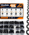 660 Piece Internal Tooth Star Lock Washer Set Nine Metric Sizes M2 Through M12 In 65Mn Steel Black Oxide For Unthreaded Shafts Perfect For DIYers Home Repairs And Pro Projects Like Lawn Mowers And Strollers. kit case with assorted black internal tooth washers