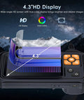 4.3-inch HD LCD display detail on Endoscope Borescope Camera With Light 4.3 Inch HD Handheld Waterproof Sewer Inspection Tool 8 LED Lights 32.8 Ft SemiRigid Cable Real Time View On Built In LCD Perfect Handy Gift For DIY Guys.