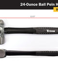 24 Oz Ball Peen Hammer with Forged Steel Head and Shock Absorbing Fiberglass Handle Textured Rubber Grip with dimensions