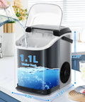 Chewable Nugget Ice Countertop Maker With One Click Operation Portable Stainless Steel Ice Machine Delivers 34 Lbs Per Day Self Cleaning Comes With Ice Scoop Great For Kitchen And Office showing 1.1L water tank being filled.