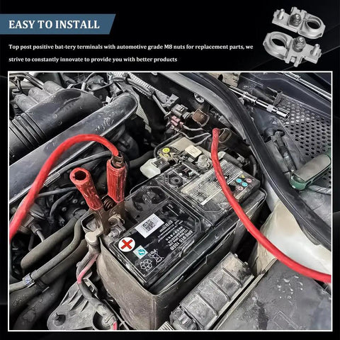 Rock Solid Galvanized Copper Battery Terminal Connector And Cable End With Locking Nuts And Top Post Positive Replacement installed on car battery.