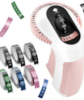 Vintage Embossing Label Maker With Six Adhesive Tape Rolls Manual Typewriter Style Sticker Gun in pink with various tape rolls.