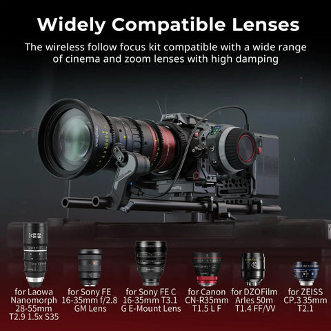 Wireless Follow Focus Kit Lite With Dope Handwheel Controller And Receiver Motor, AB Stops, 15mm Rod Clamp, Slick Compact Design, Wide Lens Compatibility For Cinema And Zoom Lenses, High Damping And Low Latency For Smooth Video Filmmaking, lens compatibility chart