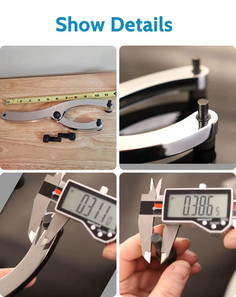 Details of 10 Inch Beefy Heavy Duty Gland Nut Wrench with handle, adjustable spanner for loosening hydraulic glands, ruler shown