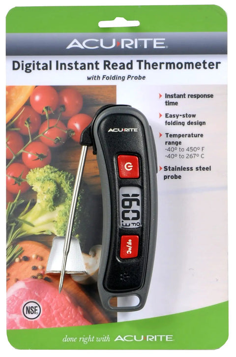Multicolor Digital Instant Read Thermometer With Folding Probe Pocket Size Kitchen Food Thermometer on packaging