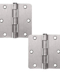 Heavy Duty Satin Nickel Interior Door Hinges 2 Pack Steel Construction With Slick Radius Corners For Hassle Free Residential Doors. Close-up view of smooth steel hinges.