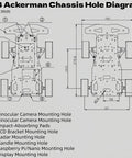 Diagram of 4WD Robotic Car Chassis Kit With Aluminum Alloy Frame Hall Encoder Ackerman And Differential Drive RC Tank Style System ROS Programmable STM32 Smart Bot showing hole measurements and mounting positions.