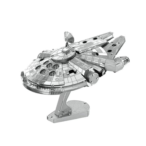 Star Wars Millennium Falcon 3D Metal Model Kit No Glue Needed Easy Clip Together Hobby Craft on display stand, realistic details.