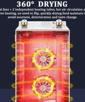 12-Tier Stainless Steel Food Dehydrator Machine with Digital Timer and Thermostat showing 360-degree airflow and dual fan operation.