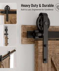 Beefy Sliding Barn Door Hardware Kit 20ft Rail Single Set Carbon Steel Track System Heavy Duty 330Lb Capacity with Frosted Black Finish