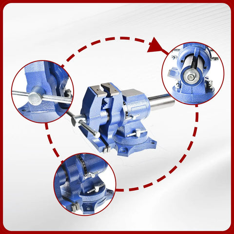 Multipurpose Bench Vise Heavy-Duty Multi-Jaw Vise Clamp-On With 360-Degree Rotation and Swivel Base, close-up features