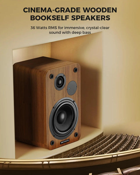 Beefy Bass Bookshelf Speakers 36W RMS BT Five Four Wireless Studio Monitors in wooden finish with 5 inch woofer and silk dome tweeters