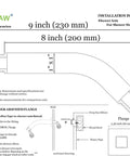 Square Shower Arm With Anti Scratch O Ring Flange, Solid Brass Eight Inch Wall Mount Extension, Installation Diagram