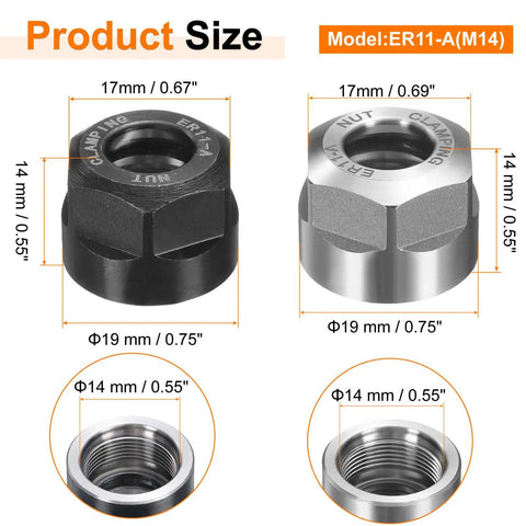 Premium 4Pc ER11A M14 Collet Clamping Nuts With Dynamic Balance Holes 40Cr Alloy Steel For CNC Lathes And Milling Tool Holders dimensions
