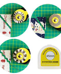 45mm Rotary Cutter Kit With 9 Replacement Blades For Sewing Fabric Leather Quilting And Paper Cuts All-In-One System With Straight Pinking And Skip Blades For Precise No-Fuss Easy-Change Cutting Built To Last shown cutting fabric