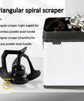 Premium Slick Silver Electric Espresso Portafilter Cleaner Paired With Solid Knock Box with triangular scrapers on side.