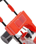 Close-up of Hand Push Seed Planter With Six Nozzles, showing handle and red frame, Roller Seeding Machine For Row Crops, durable material