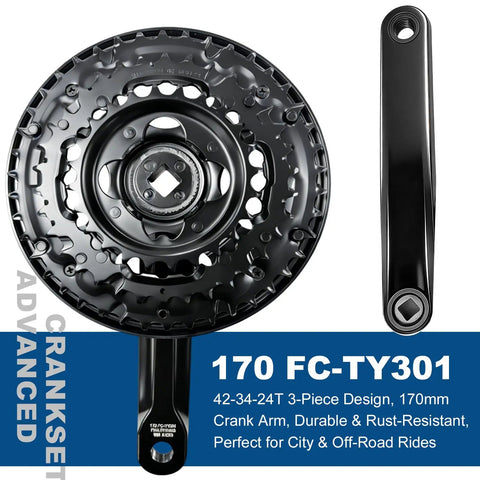 Mountain Bike Crankset FC TY301 3x6 7 8 Speed Drivetrain 24T 34T 42T Gears Square Set 170mm Crank Arm Aluminum