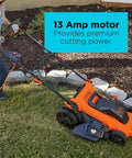 Person using 20 Inch Corded Electric Lawn Mower With 13 Amp Motor Ultra Light No Sweat Push Design on lawn.