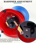 Close-up of Jewelry Tumbler Polisher Workhorse, 90W Vibration Polishing Machine hammer adjustment mechanism, red and blue.