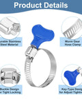 Close-up of Stainless Steel Hose Clamps Worm Gear 15 Pack Adjustable 25 To 38 Mm Thumb Screw Clamp showing design features