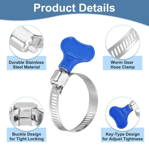 Close-up of Stainless Steel Hose Clamps Worm Gear 15 Pack Adjustable 25 To 38 Mm Thumb Screw Clamp showing design features