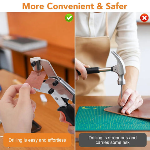 Comparison of using Heavy Duty Snap Fastener Tool Kit With 100 Pairs Of 15mm Stainless Steel Snaps for effortless drilling vs manual hammer