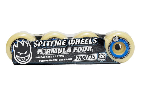 Pack of 55mm 99a Formula Four Tablet Shaped Wheels for street and park skating with high rebound flatspot resistance